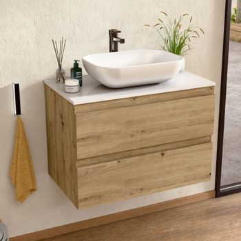 Mueble Baño Suspendido 100 Cm Roble/blanco, Lavabo Bellobath
