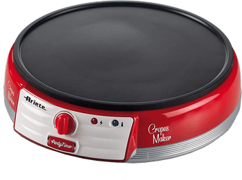 Crepera - Ariete Party Time, 1000 W, Antiadherente, Placa de 33 cm, Termostato regulable, Rojo