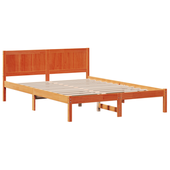 Cama Matrimonial | Cama Doble | Estructura De Cama De Madera De Pino Marrón Encerado Cfw51182