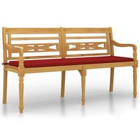 banco batavia con cojin rojo madera maciza de teca 150 cm