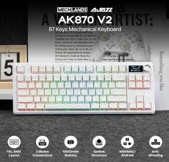 Teclado mecánico AJAZZ AK870 V2 TKL con rodamientos, teclado para juegos inalámbrico BT5.0/2.4GHz/USB-C, con batería de 1000mAh, re