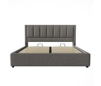 cama tapizada 180x200 cm - con soporte para vaso y estacion de carga - gris