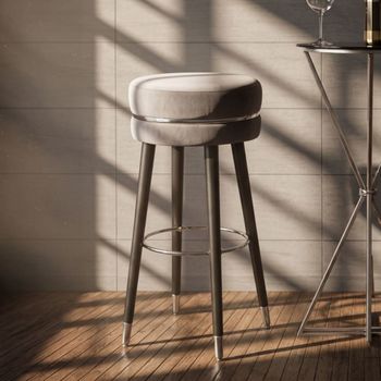 Taburete de bar redondo en tela gris con patas de madera ø cm 35x74