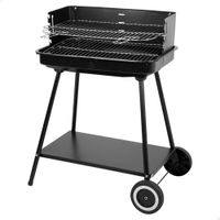 barbacoa portatil carbon acero inoxidable parrilla 4 alturas ruedas y y asa 55x43x82 cm negro