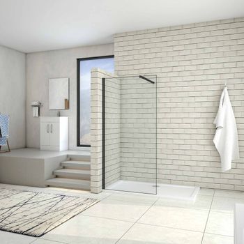 Aica Walkin Mampara Panel De Ducha De Una Hoja Vidrio Antical De 8mm Con Una Barra Ajustable 73-120cm Perfil Negro Mate Tamaño (58-60)x200cm