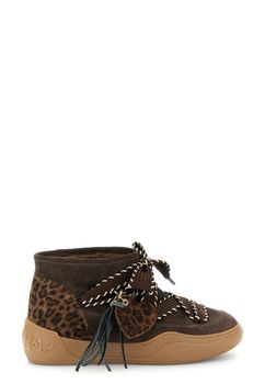 zapatillas altas de ante con detalles de estampado animal dark brown/leopard 38