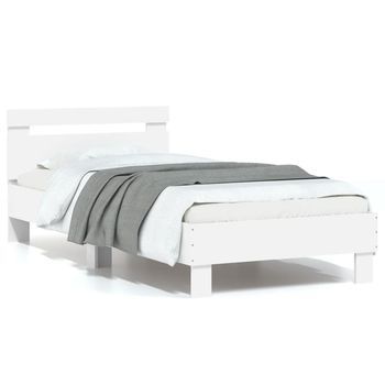 Cama Individual | Cama Para Adulto | Cama Con Cabecero Madera De Ingeniería Blanca 90x190 Cm