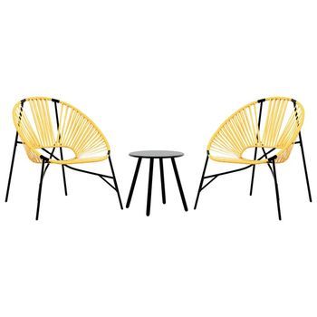 Juego De Sillas De Jardín 3 Uds Ratán Sintético Negro Y Amarillo Cfw378735