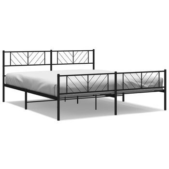 Cama De Matrimonio | Cama De Adulto | Estructura Cama Sin Colchón Con Estribo Metal Negro 200x200 Cm