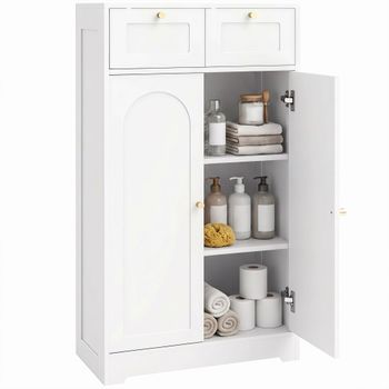 Armario De Baño Estrecho Blanco De Mdf Y Aglomerado Con 2 Cajones, Homcom, 60 X 30 X 108 Cm – Blanco