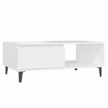 Mesa De Centro 60x90x35 Cm Madera Y Metal Trabajados - Blanco