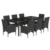 set comedor jardin 9 pzas cojines ratan sintetico vidrio negro vidaxl