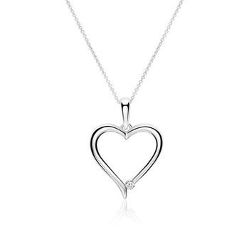 Cadena corazón de oro blanco de 14 quilates con diamante