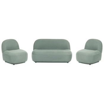 Conjunto De Sala De Estar De Tela 4 Plazas Sofá De Dos Plazas Y 2 Sillones Respaldo Bajo Tapizado Moderno Minimalista Repelente Al Agua Verde Claro Lovberg
