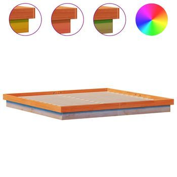 Cama Matrimonial | Cama Para Adultos | Estructura De Cama Led Madera Maciza Pino Marrón Cera 120x200cm