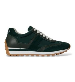 Lauren Ralph Lauren para mujer. 802P04672006 Zapatilla deportiva Dani de piel verde oscuro (41), Plano, Cordones, Casual