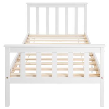 Cama Individual De Madera De 90 X 200 Cm Con Cabecero Y Somier, Blanca