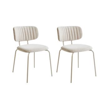 Conjunto De 2 Sillas De Comedor Decorativas Tapizadas Sin Reposabrazos Diseño Moderno Base De Metal Beige Claro Irins