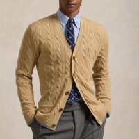 polo ralph lauren cable-knit cotton v-neck cardigan - l