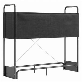 Outsunny Leñero para Interior y Exterior en Acero Galvanizado con Cubierta y Bolsa en Oxford 600D, Capacidad 300 kg, Negro