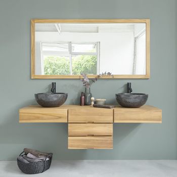Mueble de lavabo doble de teca maciza 160 cm
