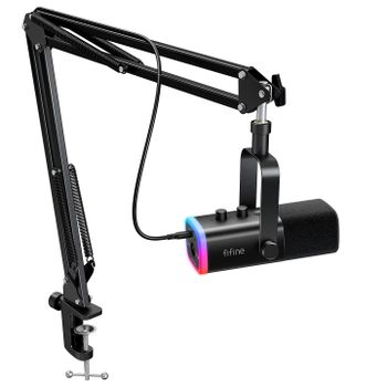 FIFINE-Kit de micrófono para juegos XLR/USB con conector para auriculares/silencio/RGB/soporte de brazo, conjunto de micrófono dinámico para PC PS5/4, mezclador AmpliGame AM8T