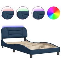 estructura de cama con luces led tela azul 100x200 cm
