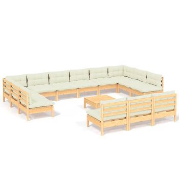 Muebles De Jardín 14 Piezas Y Cojines Madera Maciza De Pino