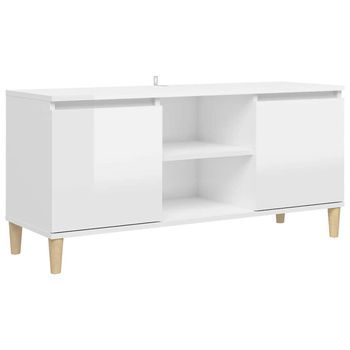 Mueble De Tv Patas Madera Pino Blanco Con Brillo 103,5x35x50 Cm Vidaxl
