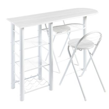 Conjunto Mesa Y 2 Taburetes Plegables Cocina Bar En Color Blanco Melamina Metal 87.5x40x120 Cm