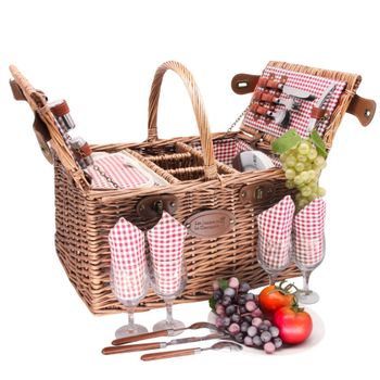 Cesta de picnic de mimbre st-germain vichy rojo para 4 personas