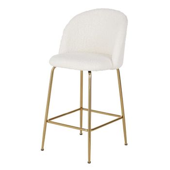 Taburete alto de tejido de rizo blanco y acero dorado de 65 cm