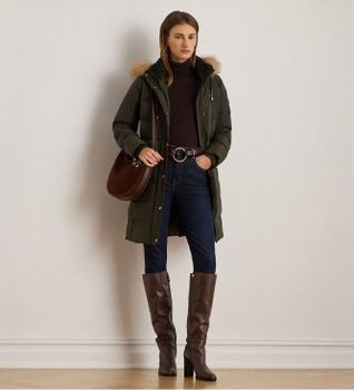 Lauren Ralph Lauren para mujer. 297957509006 Abrigo Faux Trim verde (XL), Casual, Poliéster