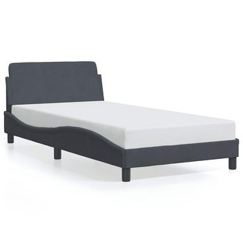Cama Para Adulto | Cama Individual | Estructura Cama Con Cabecero Terciopelo Gris Oscuro 100x200 Cm