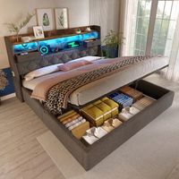 cama doble 140 x 190 cm con almacenamiento hidraulico y cabecero led
