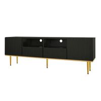 mueble de tv moderno mueble para televisor 165 cm con cajones y apertura a presion tablero de particulas mesa de tv negro y dorado