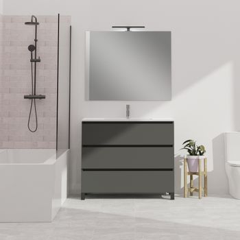 Conjunto De Baño Wink | 100 Cm Gris Oscuro | Tres Cajones | Lavabo Empotrado | Mueble Montado | No Incluye Espejo | Alday