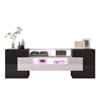 mueble tv blanco y color hormigon de 145 cm con iluminacion led multicolor