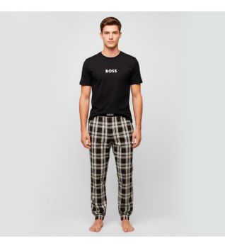 BOSS para hombre. 50535875 Set de pijama liso y a cuadros negro (M), Algodón, Manga larga