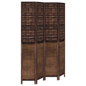 Biombo Separador De 4 Paneles Madera Paulownia Marrón Oscuro Vidaxl