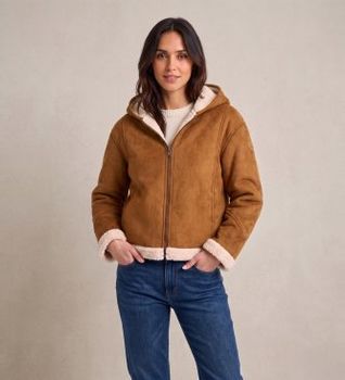 Colmar para mujer. 20000019-1JU Chaqueta con capucha de piel de oveja marrón (42), Casual, Poliéster