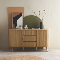 aparador  con 2 puertas correderas escandinavo efecto madera ranurada