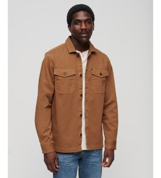 Superdry para hombre. M4010683A Sobrecamisa de espiguilla Merchant Store marrón (XXL), Casual, Algodón, Manga larga