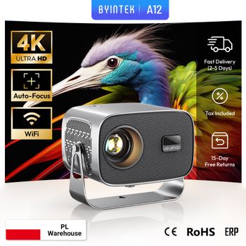Mini Proyector BYINTEK A12, Android 13, Proyector Inteligente, WiFi 6, Bluetooth 5.2, Enfoque Automático, Corrección Keystone, Portátil, 1080P, Cine en Casa, Video 4K