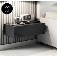 set de 2 mesitas de noche 1 cajon  mesillas de noche  dormitiorio  habitacion  46x15x34cm  modelo europa  negro acabado en brillo
