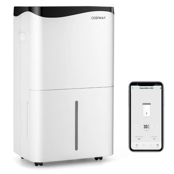 Costway Deshumidificador Móvil 50L/Día Pantalla LED con Wifi Depósito de 5L 4 Modos 24h Temporizador 2 Velocidades Auto-Apagado Silencioso Blanco
