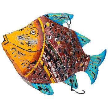 Pez Portavela De Metal Envejecido 50x10x32