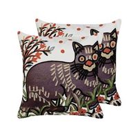 conjunto de 2 cojines de algodon blanco negro marron 50 x 50 cm gato phusro