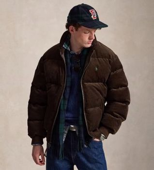 Polo Ralph Lauren para hombre. 710B30162002 Chaqueta Wyoming de plumón y pana marrón (L), Casual, Algodón