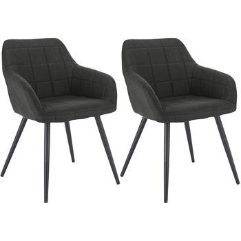 Set 2 Sillas De Comedor Con Reposabrazos Sillas Para Sala De Estar Estructura Metálica Y Asiento De Tela Científica - Antracita - Woltu